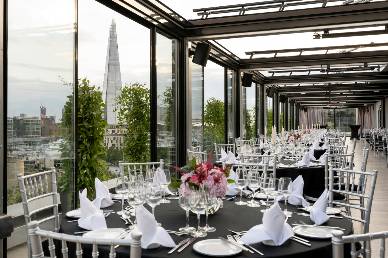 Modern corporate event venue with stylish seating arrangement